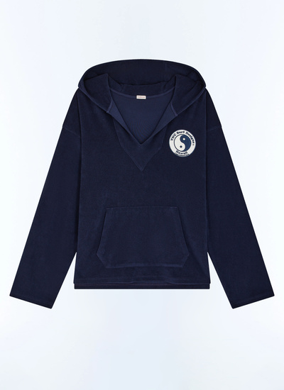 Men's blue, navy blue terry style organic cotton sweatshirt Fursac - J2FAJA-FJ03-D030