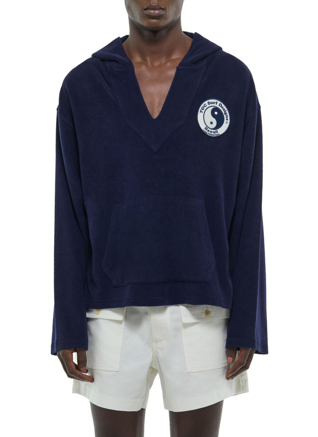 Men's sweatshirt navy blue terry style organic cotton Fursac - J2FAJA-FJ03-D030