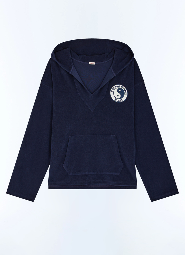 Men's blue, navy blue terry style organic cotton sweatshirt Fursac - J2FAJA-FJ03-D030