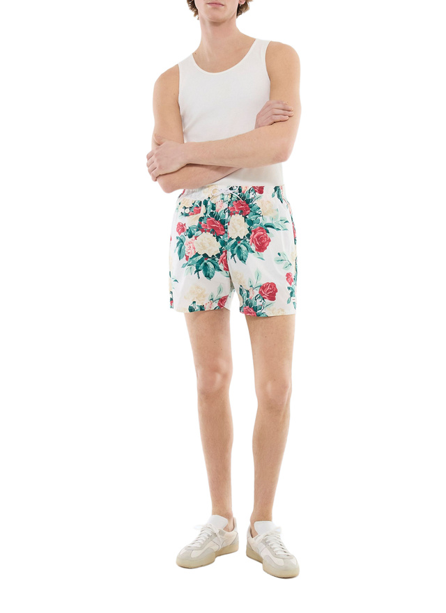 Men's swim Short green, pink and white floral pattern technical fabric in certified polyester Fursac - P3VAHI-FP16-L001