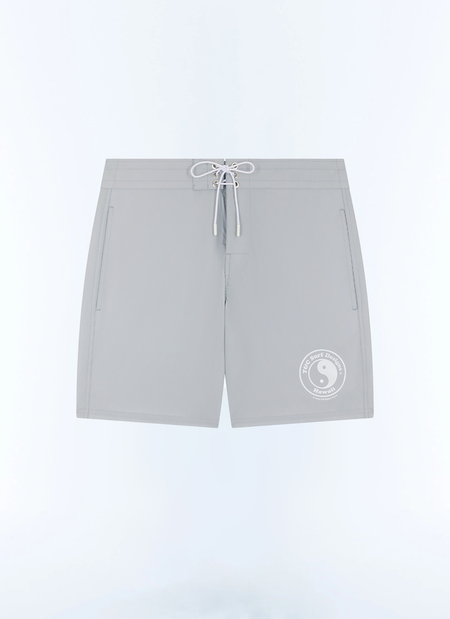 Men's grey technical fabric in certified polyester swim Short Fursac - P3FURF-FP17-K002