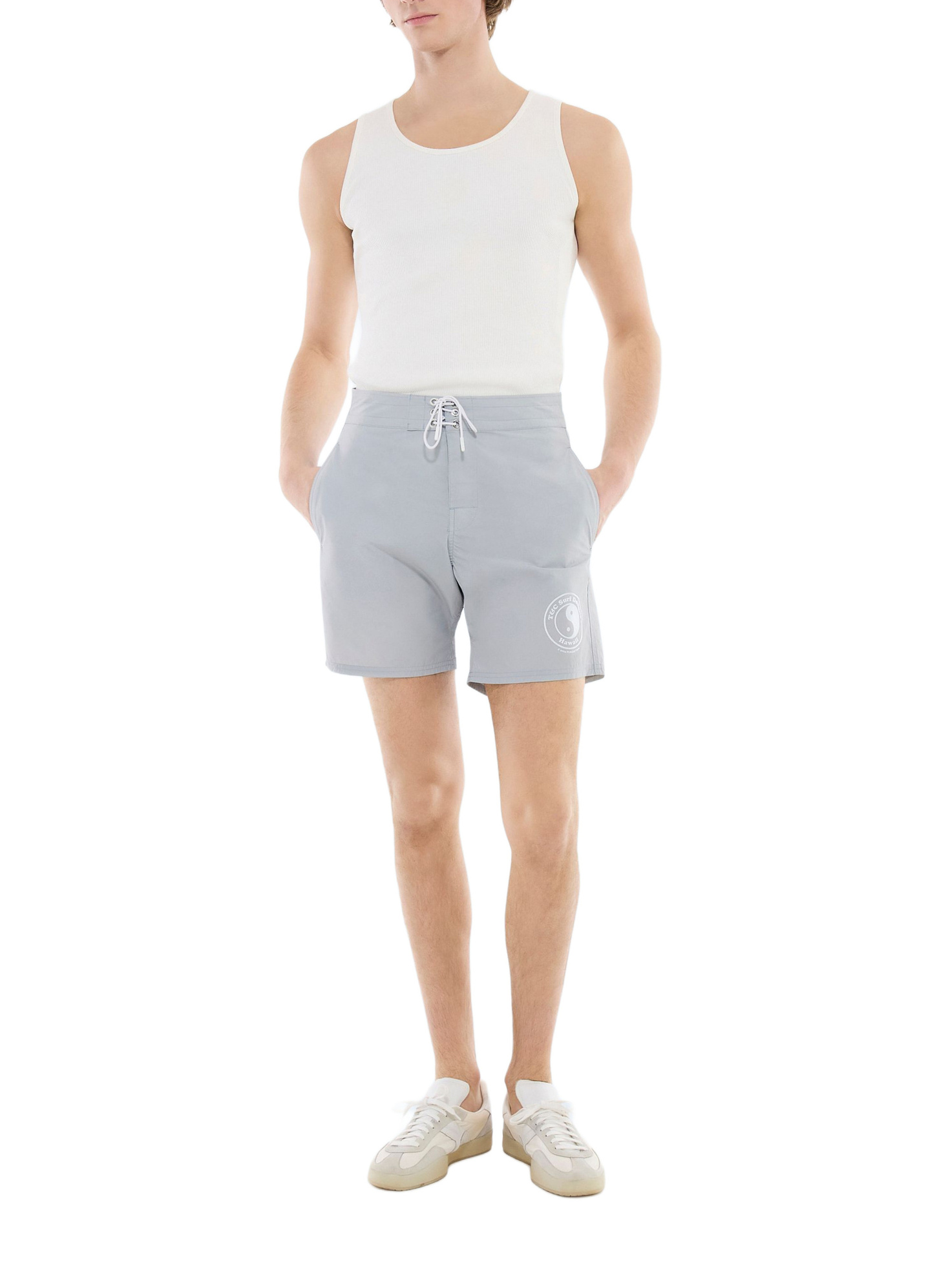 Men's grey technical fabric in certified polyester swim Short Fursac - P3FURF-FP17-K002
