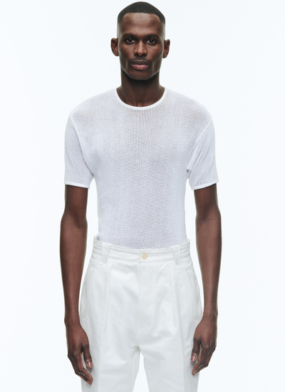 T-shirt homme blanc jersey mesh de coton biologique Fursac - J2DLET-DJ19-A002