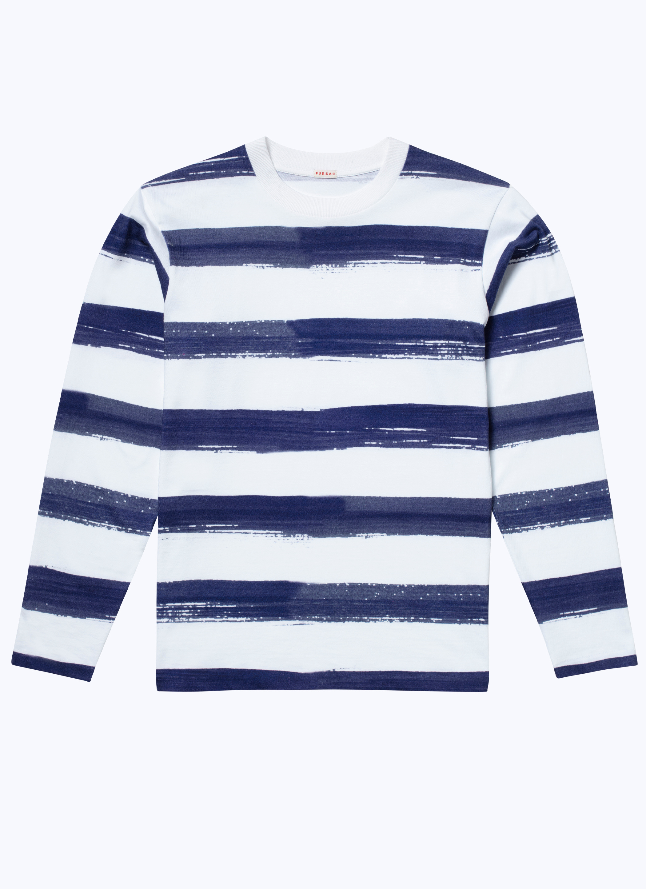 FURSAC - T-shirt en jersey de coton à rayures - Homme - Taille L - Blanc/Bleu