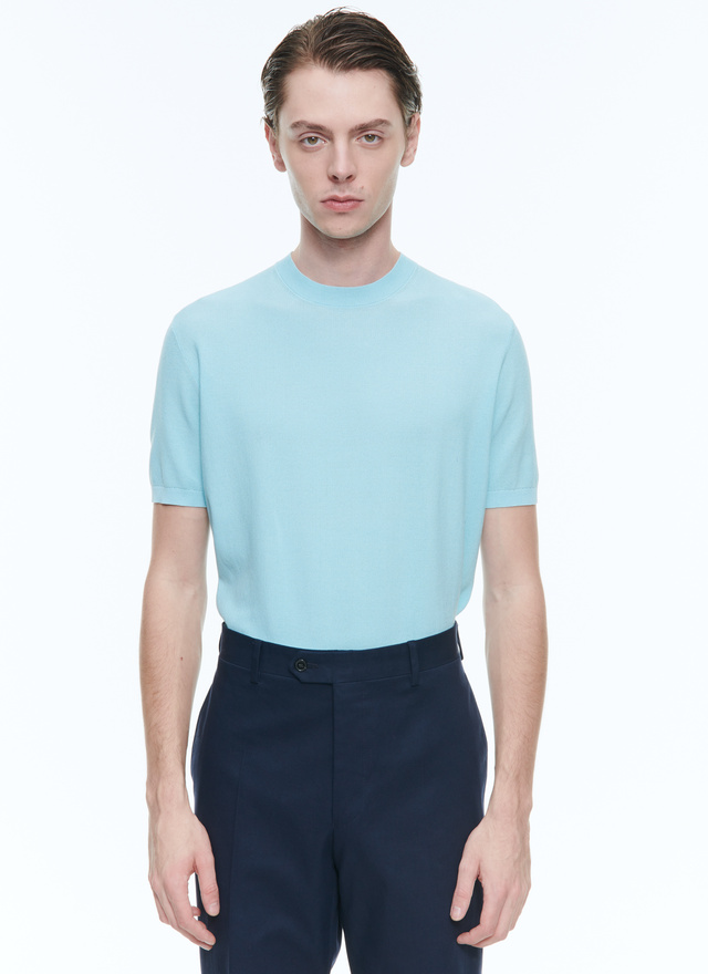 T-shirt homme bleu ciel coton mercerisé Fursac - A2SATI-SA01-D006