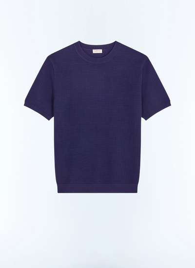 T-shirt bleu homme maille gaufrée en viscose certifiée et polyester Fursac - A2JOAN-JA12-D030