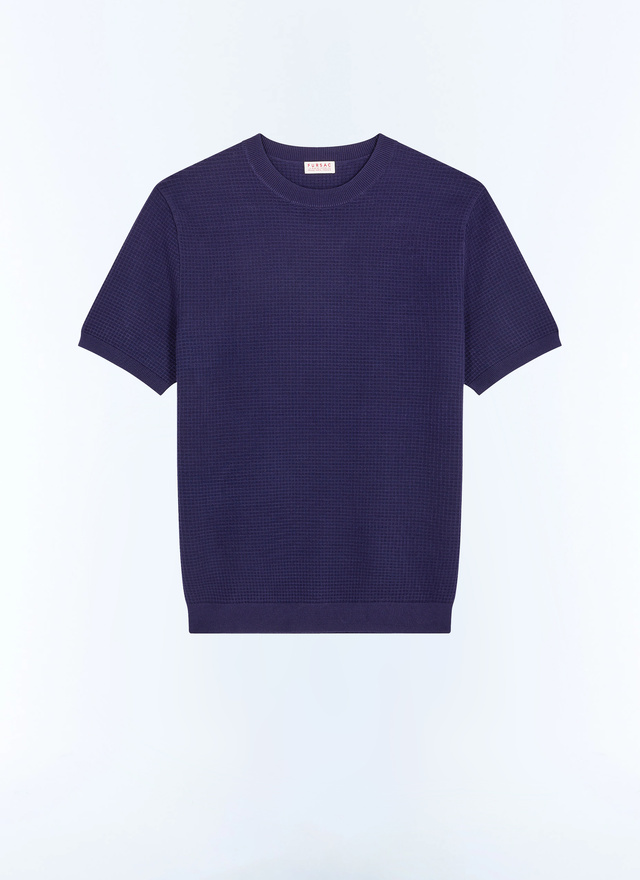 T-shirt bleu homme maille gaufrée en viscose certifiée et polyester Fursac - A2JOAN-JA12-D030