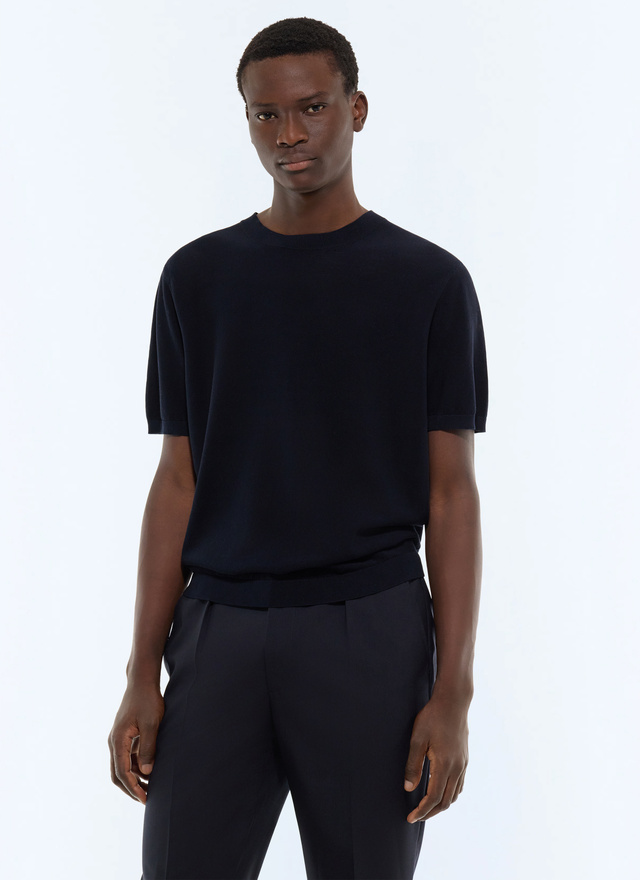 T-shirt homme bleu marine coton mercerisé Fursac - A2SATI-JA21-D030