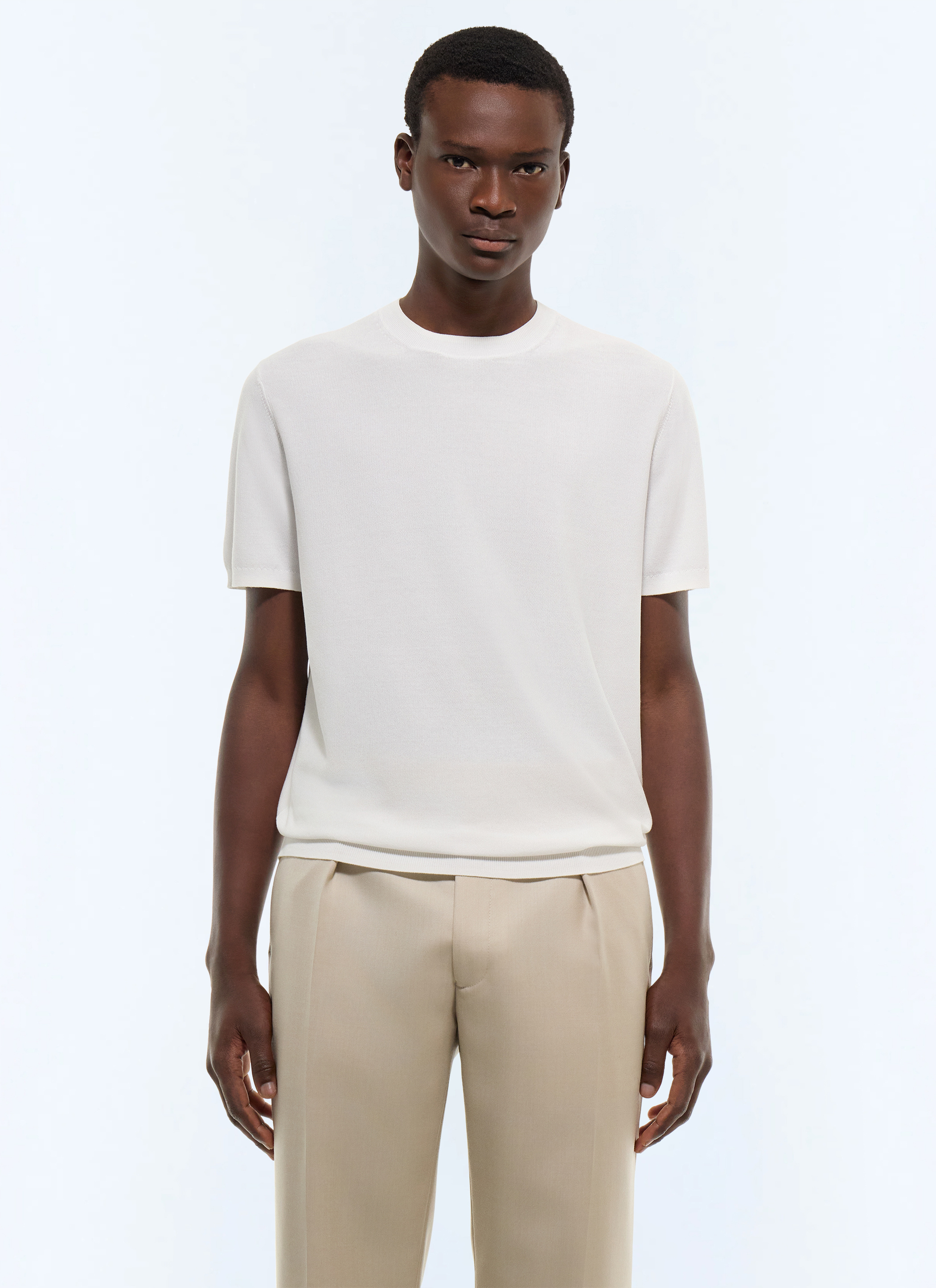 FURSAC - T-shirt point de riz en coton mercerisé - Homme - Taille S - Blanc - Collection Cérémonie - Mariage