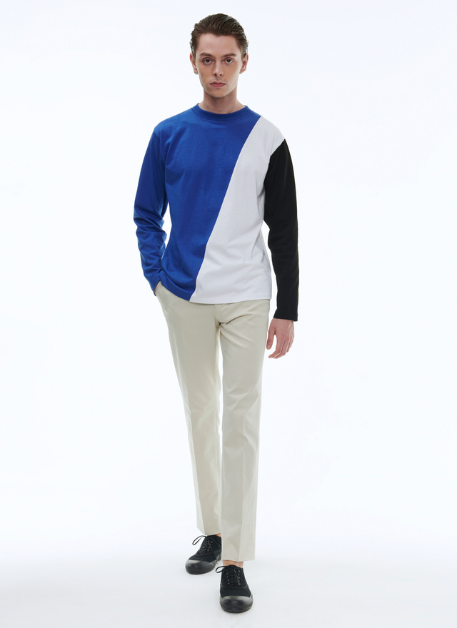 T-shirt imprimé bleu, blanc et noir homme Fursac - 23EJ2BLOC-BJ16/47