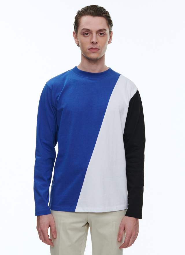 T-shirt homme imprimé bleu, blanc et noir jersey de coton Fursac - 23EJ2BLOC-BJ16/47
