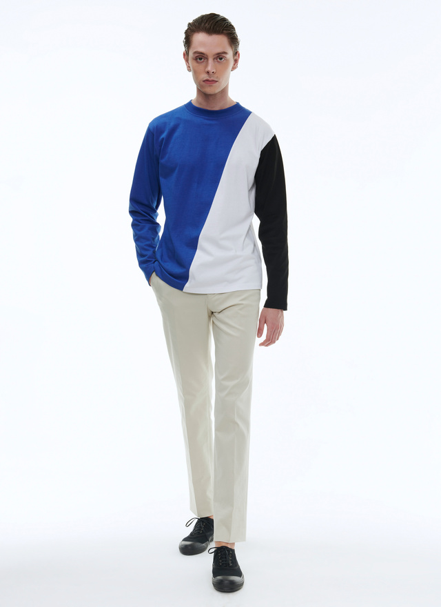 T-shirt imprimé bleu, blanc et noir homme Fursac - J2BLOC-BJ16-47