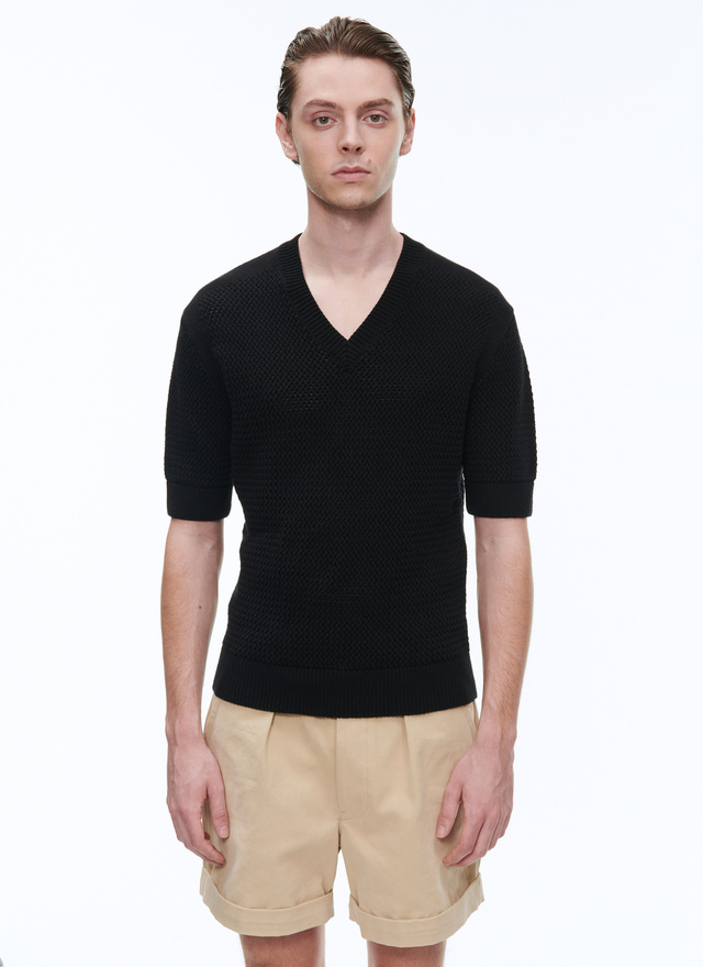 T-shirt homme noir laine et coton Fursac - 23EA2BAJE-BA02/20
