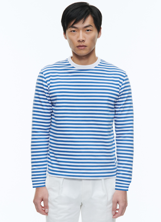 T-shirt homme rayures blanches et bleu marine jersey de coton biologique Fursac - J2DOUG-DJ07-D014