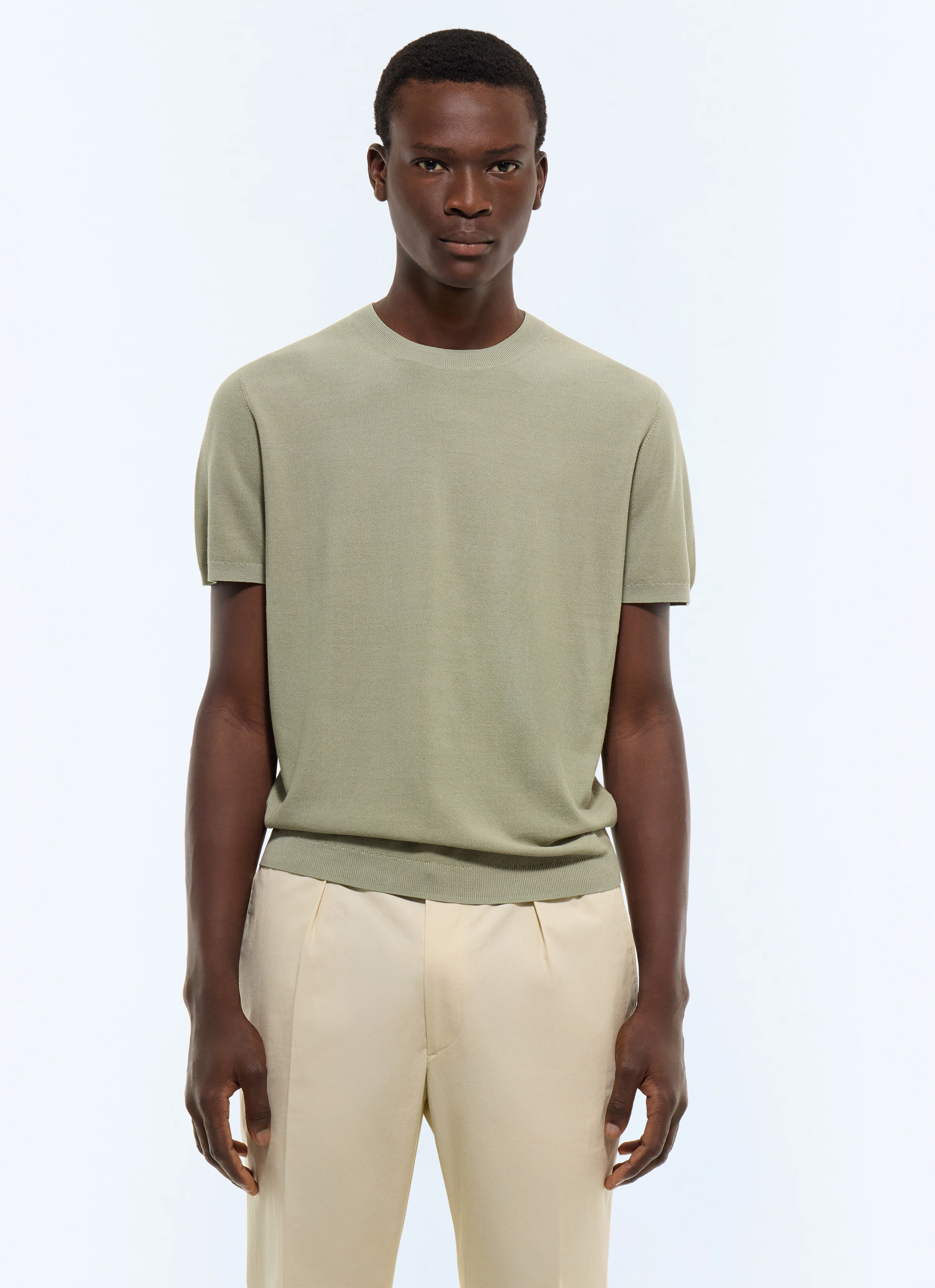 FURSAC - T-shirt point de riz en coton mercerisé - Homme - Taille M - Vert