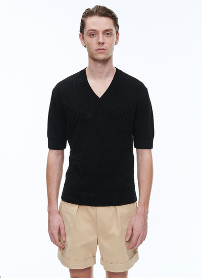 Men's t-shirt black wool and cotton Fursac - A2BAJE-BA02-20