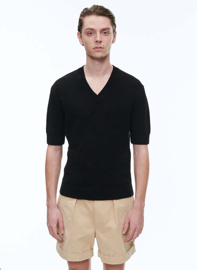 Men's t-shirt black wool and cotton Fursac - A2BAJE-BA02-20