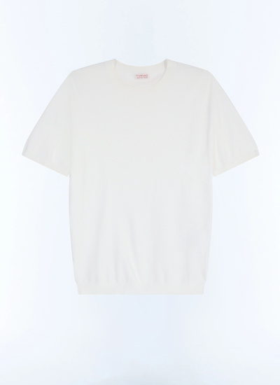Men's white, ecru mercerized cotton t-shirt Fursac - A2SATI-JA21-A002