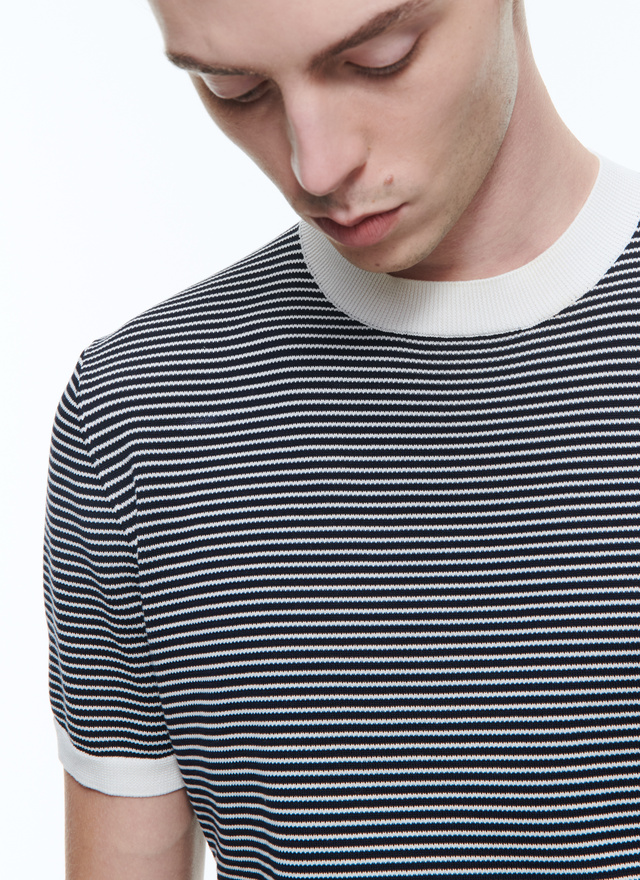 Men's ecru and navy blue stripes t-shirt Fursac - A2SATU-SA02-30