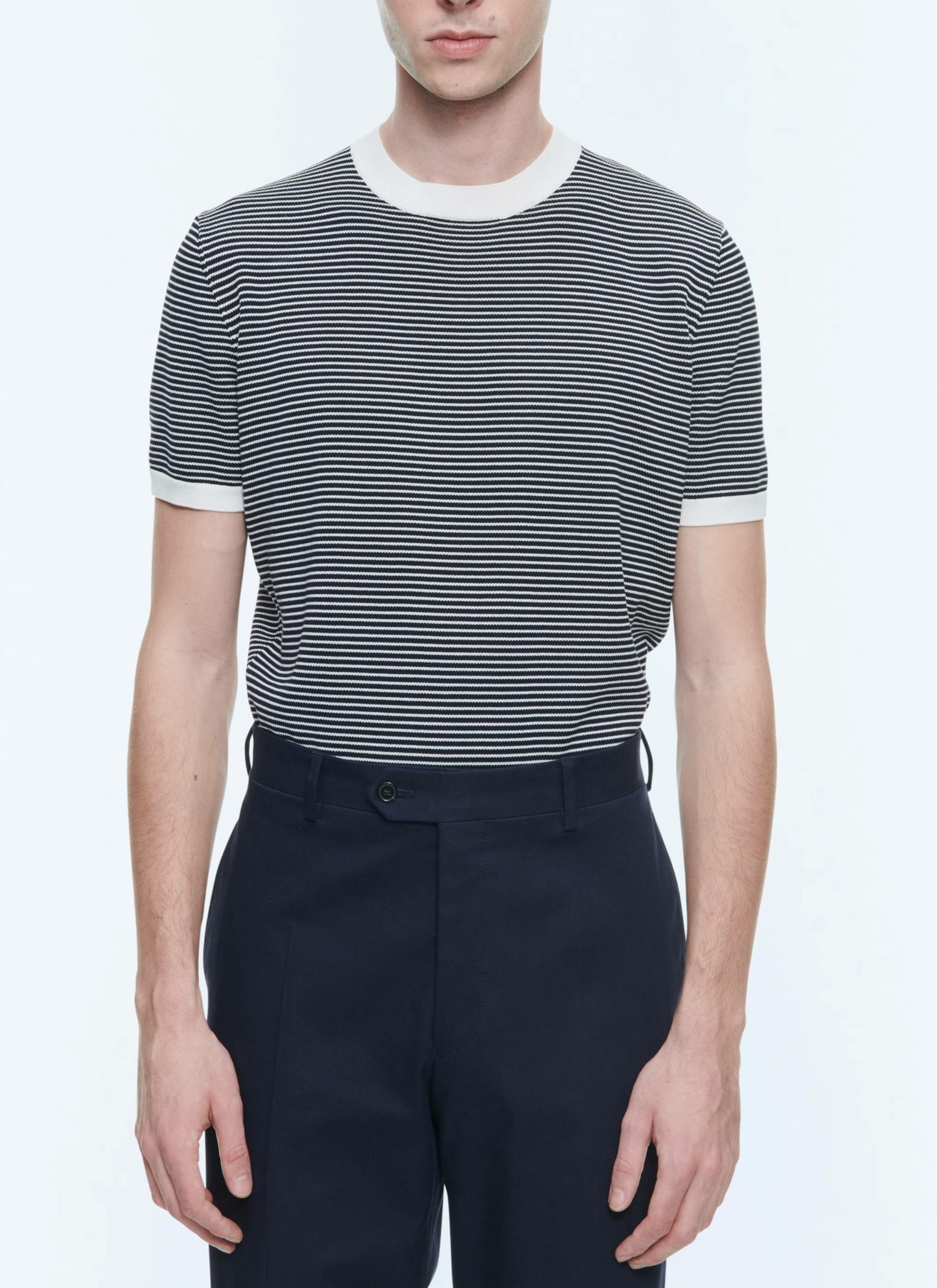Men's t-shirt ecru and navy blue stripes mercerized cotton Fursac - A2SATU-SA02-30