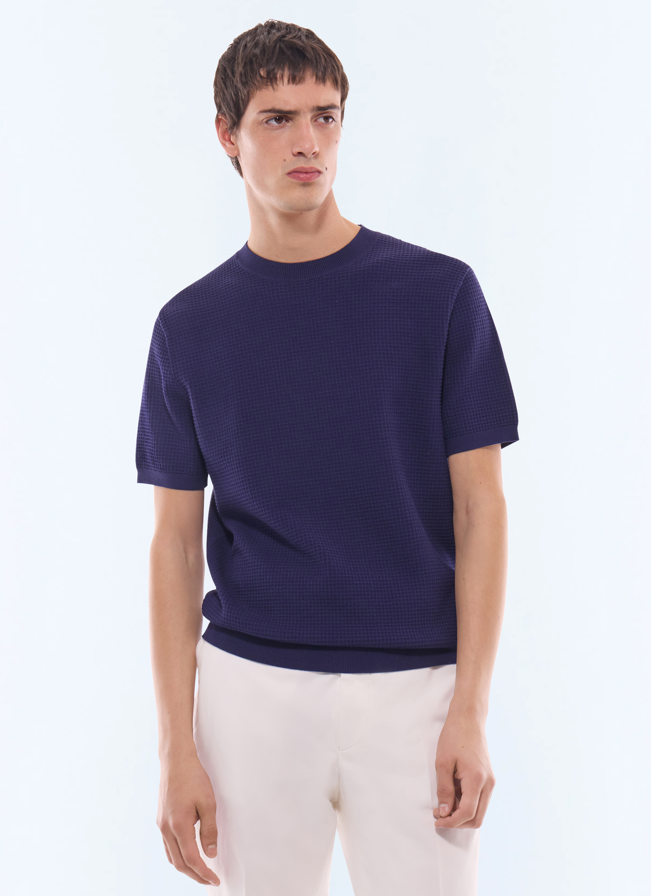 FURSAC - Waffle knit t-shirt - Men - Size S - Blue, Navy blue - Straight cut