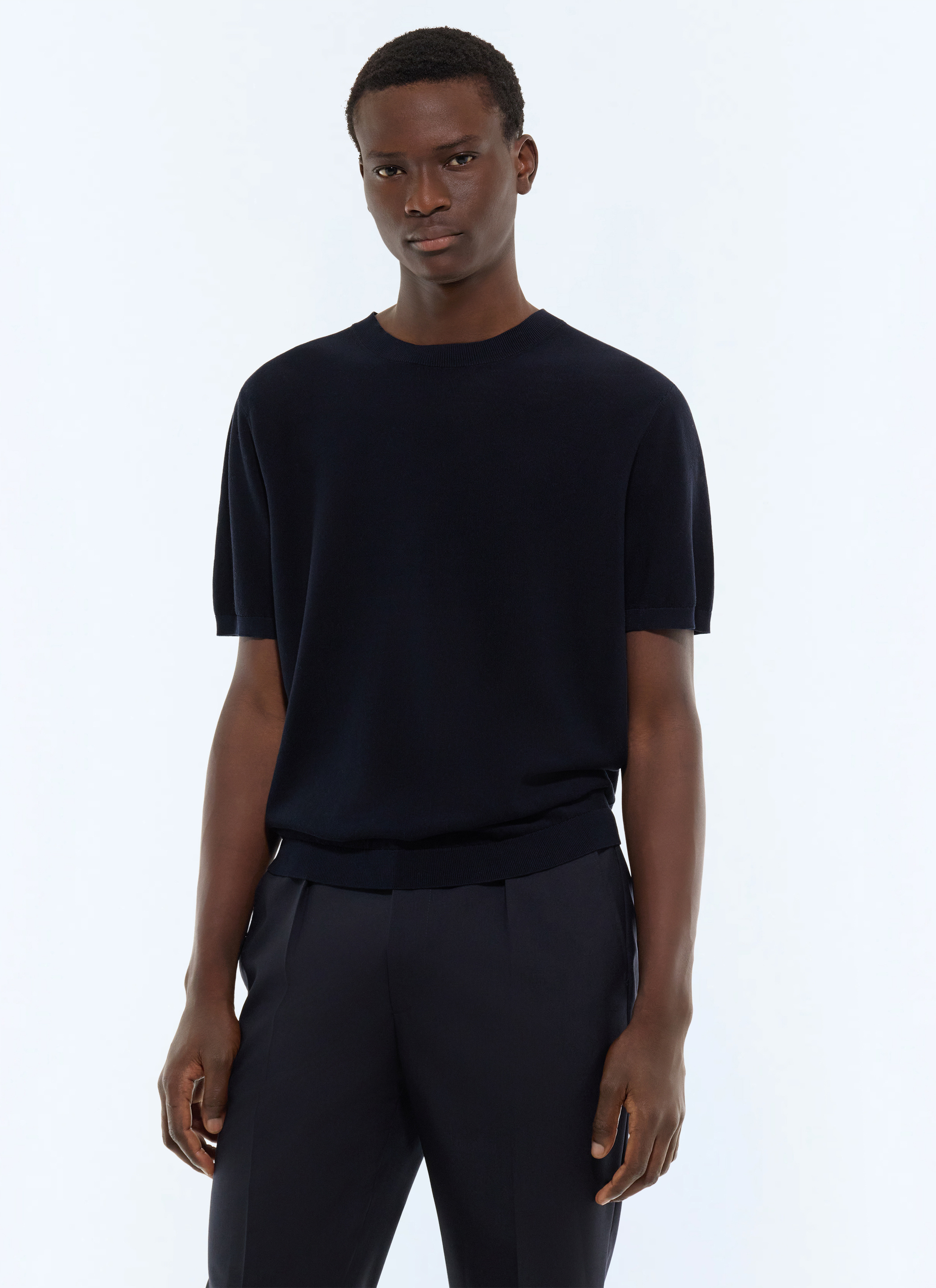 FURSAC - Moss stitch mercerized cotton t-shirt - Men - Size L - Blue, Navy blue