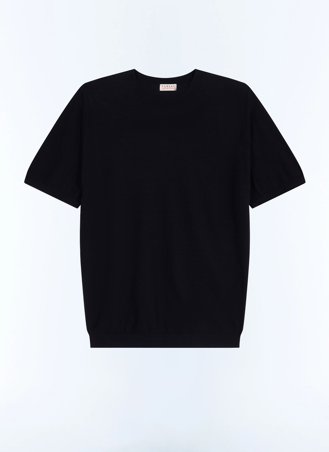 Men's blue, navy blue mercerized cotton t-shirt Fursac - A2SATI-JA21-D030