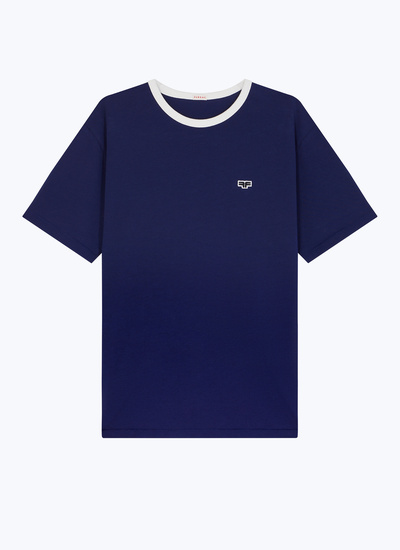 Men's blue, navy blue organic cotton jersey t-shirt Fursac - J2CETA-EJ12-D030