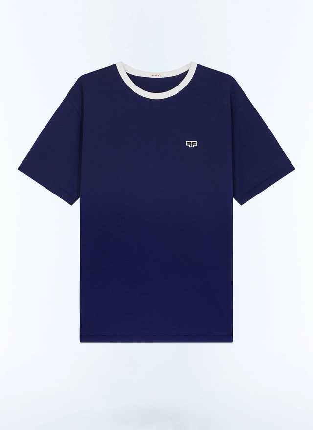 Men's blue, navy blue organic cotton jersey t-shirt Fursac - J2CETA-EJ12-D030