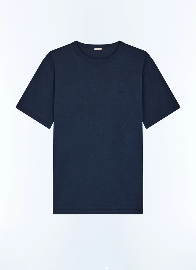 Men's blue, navy blue organic cotton jersey t-shirt Fursac - J2CETA-EJ17-D030