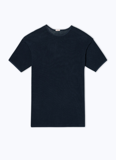 Men's blue, navy blue organic cotton mesh jersey t-shirt Fursac - J2DLET-DJ19-D030