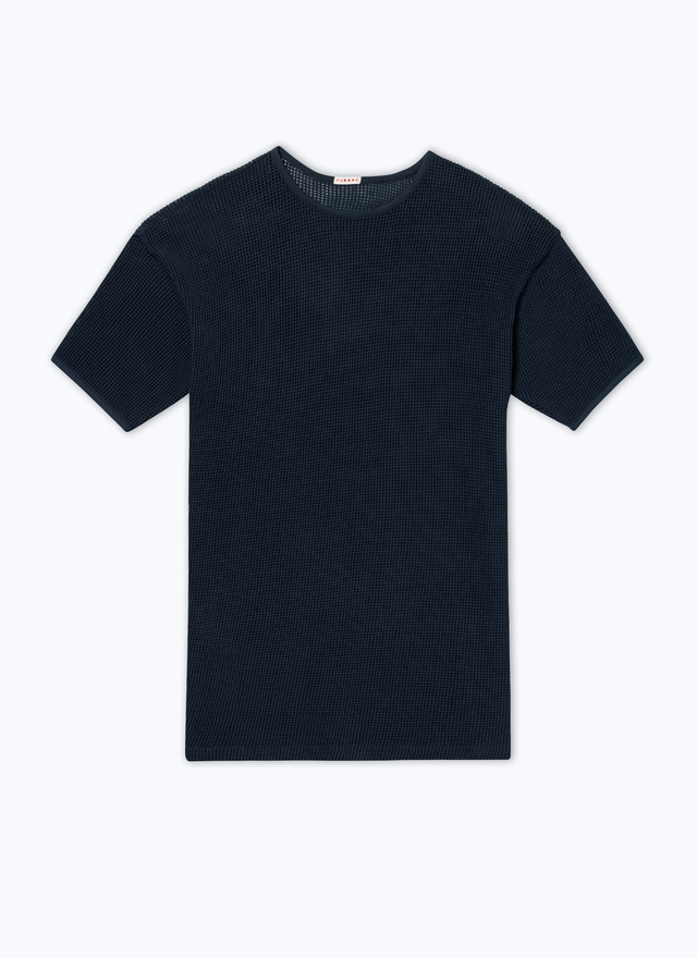 Men's blue, navy blue organic cotton mesh jersey t-shirt Fursac - J2DLET-DJ19-D030