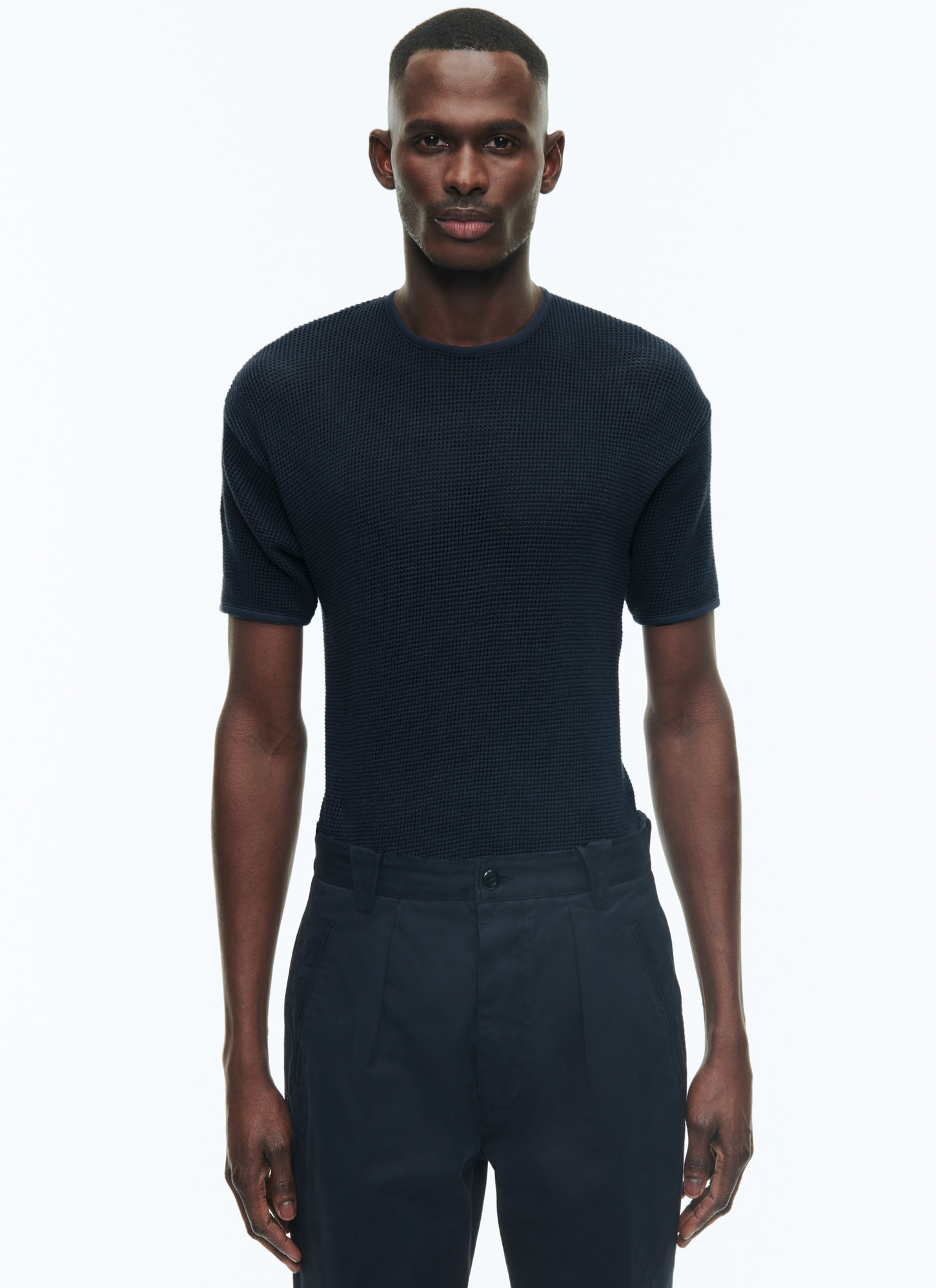 Men's t-shirt navy blue organic cotton mesh jersey Fursac - J2DLET-DJ19-D030