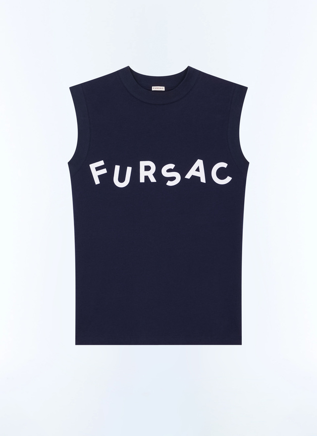 Men's blue, navy blue organic cotton jersey t-shirt Fursac - J2FITT-FJ12-D030