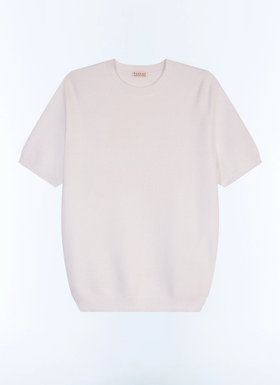 Men's white, ecru waffle-knit viscose and polyester t-shirt Fursac - A2JOAN-JA12-A001