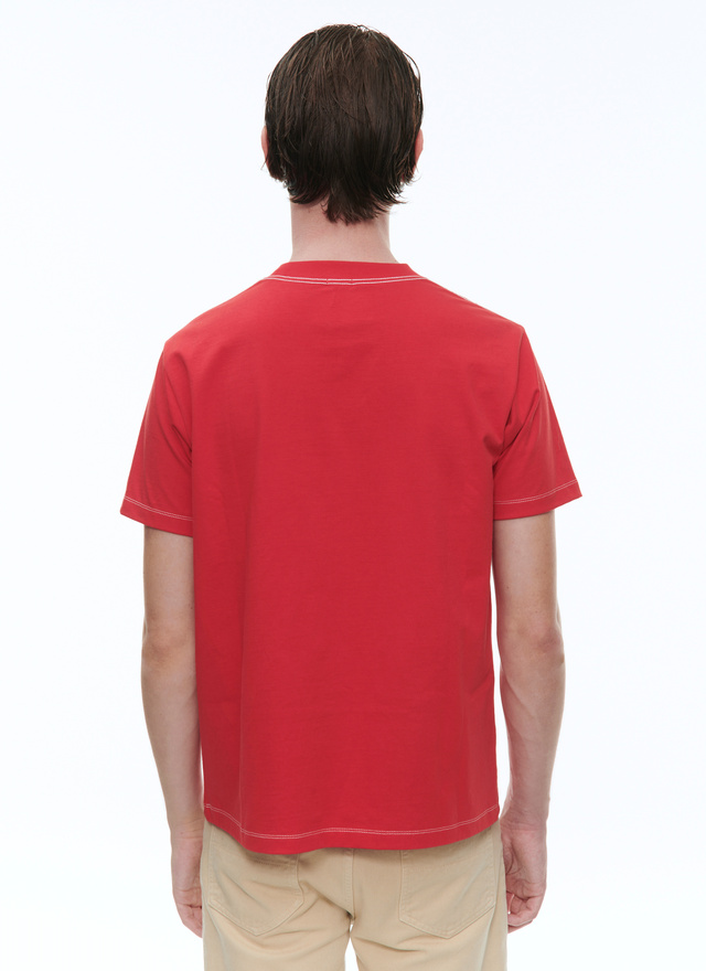 Men's red, bordeaux organic cotton jersey t-shirt Fursac - J2ATEE-BJ13-79