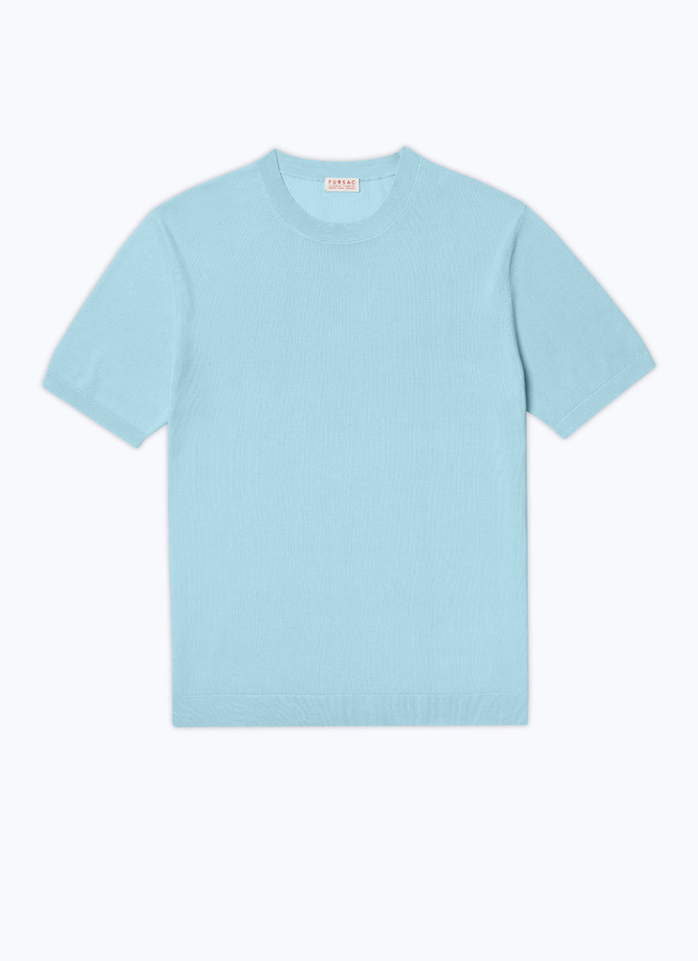 Men's blue, navy blue mercerized cotton t-shirt Fursac - A2SATI-SA01-D006