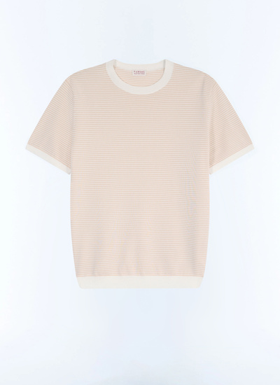 Men's beige, ecru mercerized cotton t-shirt Fursac - A2SATU-JA22-A006