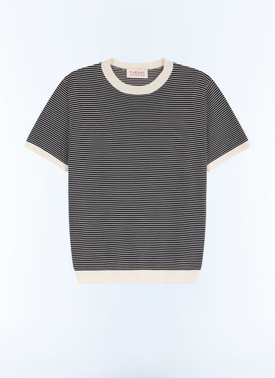Men's blue, navy blue mercerized cotton t-shirt Fursac - A2SATU-JA22-D030