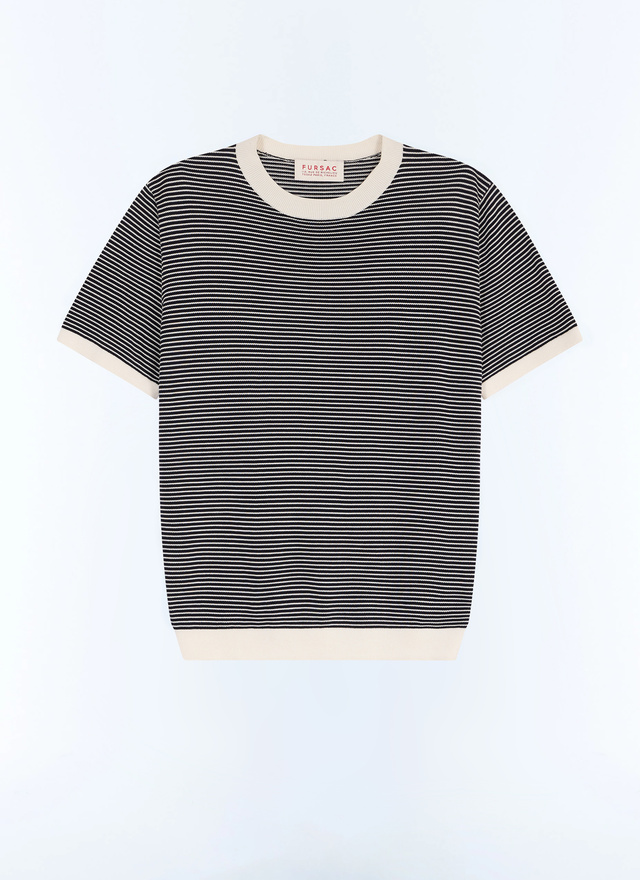 Men's blue, navy blue mercerized cotton t-shirt Fursac - A2SATU-JA22-D030