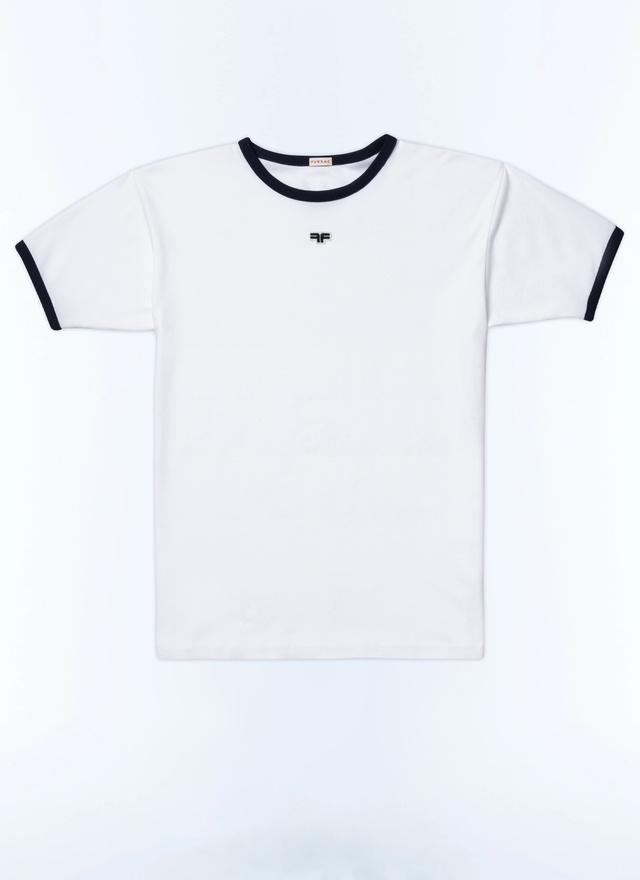 Men's white, ecru organic cotton interlock t-shirt Fursac - J2DINK-DJ16-A001