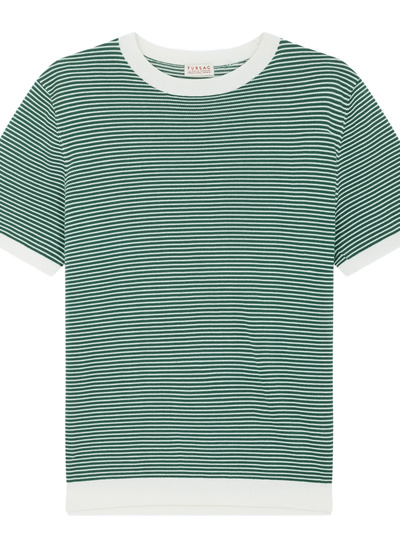 Fursac men's t-shirt - White - Emerald green stripes striped mercerized cotton t-shirt A2SATU-SA02-H009