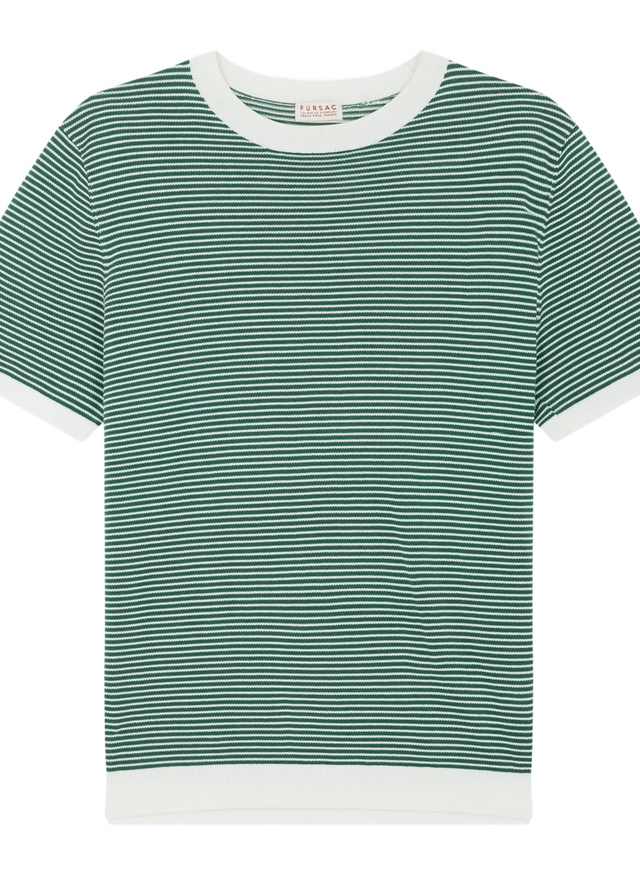 Fursac men's t-shirt - White - Emerald green stripes striped mercerized cotton t-shirt A2SATU-SA02-H009