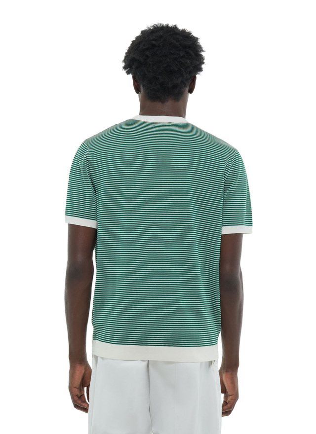 Men's white - emerald green stripes t-shirt Fursac - A2SATU-SA02-H009