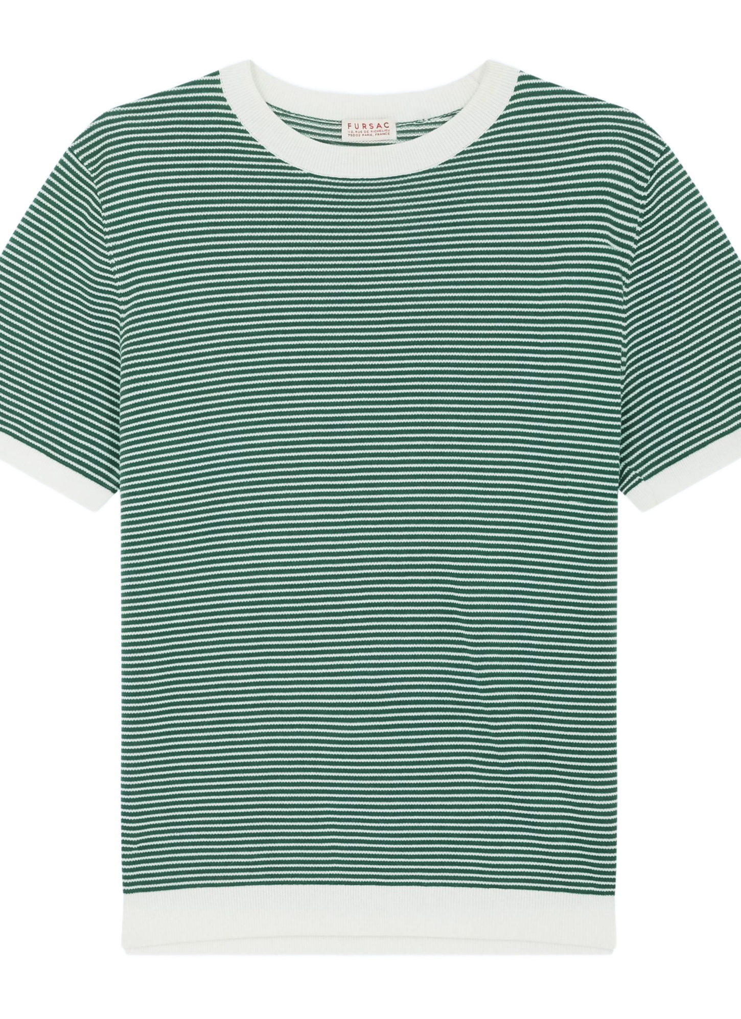 Fursac men's t-shirt - White - Emerald green stripes striped mercerized cotton t-shirt A2SATU-SA02-H009