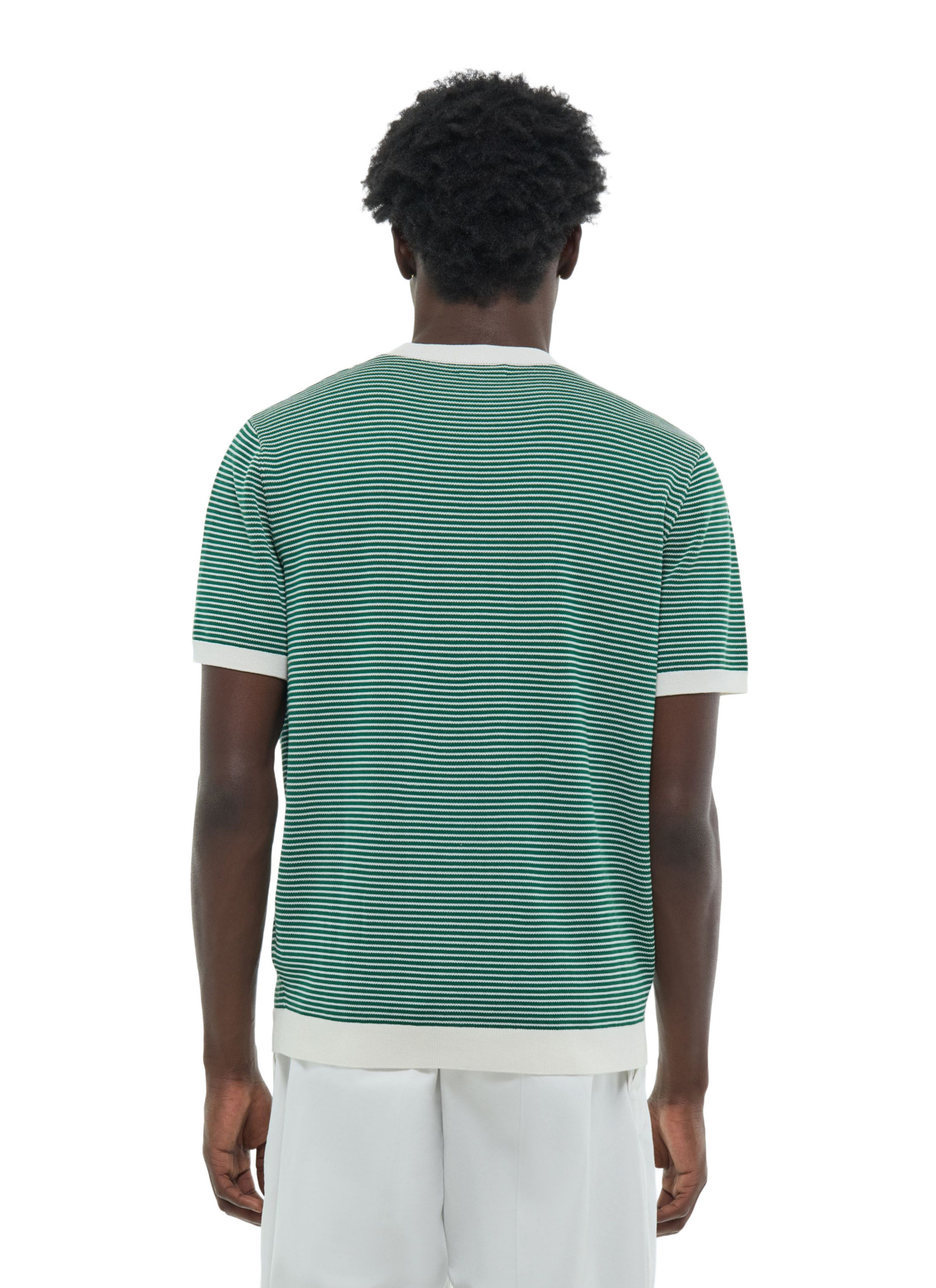 Men's white - emerald green stripes t-shirt Fursac - A2SATU-SA02-H009