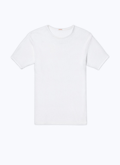 Men's white, ecru organic cotton mesh jersey t-shirt Fursac - J2DLET-DJ19-A002