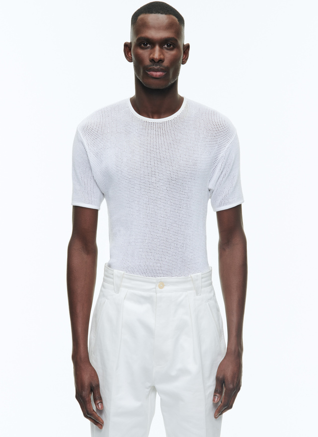 Men's t-shirt white organic cotton mesh jersey Fursac - J2DLET-DJ19-A002