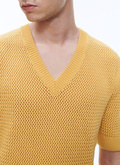 Yellow openwork wool and cotton t-shirt - 23EA2BAJE-BA02/54