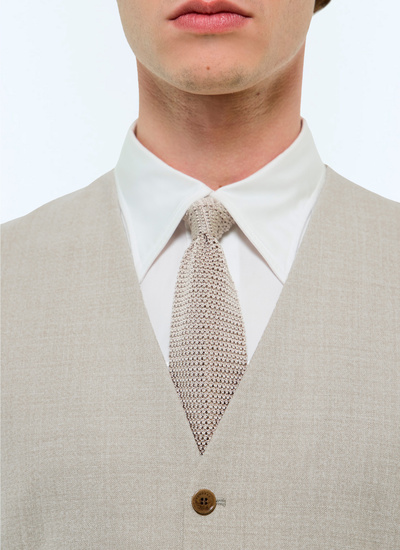 Men's beige, ecru knitted silk tie Fursac - F3KNIT-T212-03